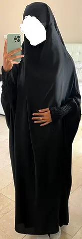 Black Full-Coverage Jilbab (One-piece khimar style) - Good condition, Size 55-56