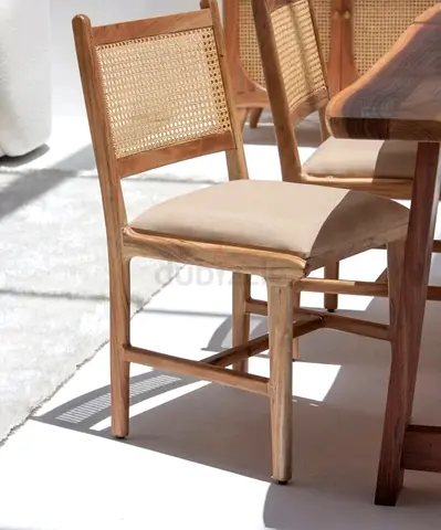 Solid Wood Dining Chairs with Cane Back and Beige Cushions (set of 6 or individually)