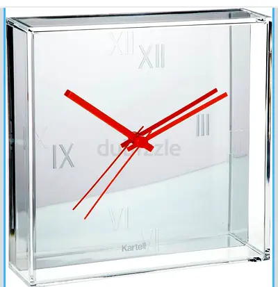 Clear Acrylic Square Wall Clock with Red Hands