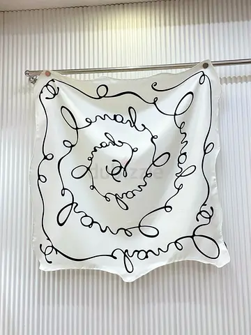 Chanel White Silk Scarf with Black Script Print Lightweight Fashion Scarf