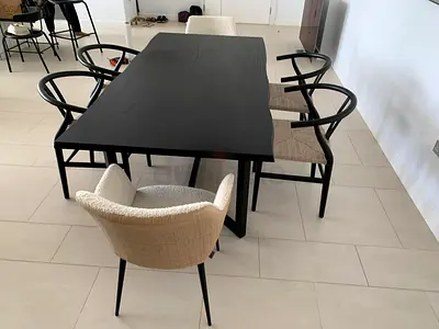 Available high quality pottery bran dining table with six chairs