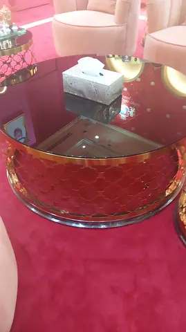URGENT SALE! Round Glass Top Coffee Table with Gold Patterned Base
