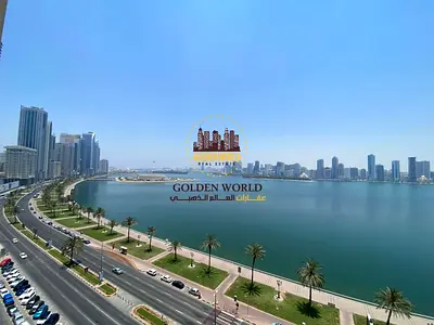 Luxury apartment for annual rent in Al Majaz 3 on the Corniche Features 3 master bedrooms, a spacious living room, terrace balcony, parking, brea