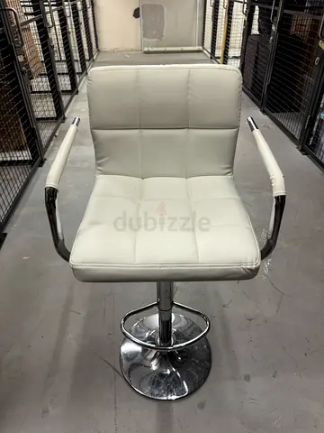 Set of 2 White leather swivel bar stool with chrome base