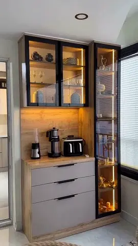Modern Kitchen Display Cabinet with Drawers and Glass Shelves