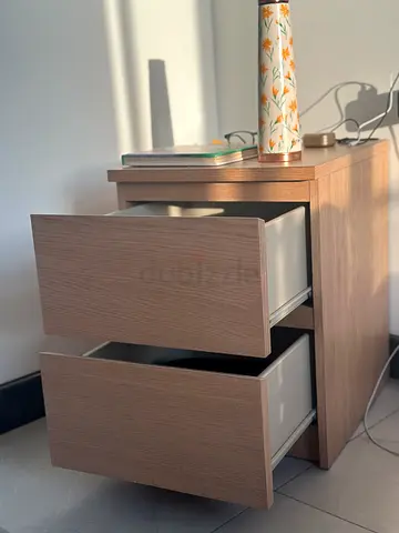 Set of 2 Brown Wooden Sidetable with Drawers- Nightstand