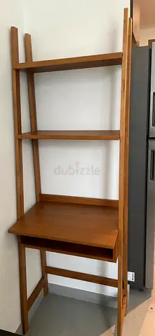 pine ladder desk with shelves and grey chair - good condition
