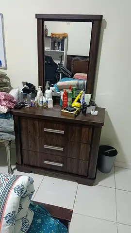 Dark Wood Dresser with Mirror - 3 Drawers, Good Condition