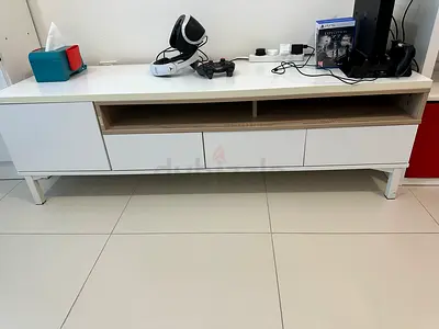 White TV Cabinet / Entertainment Unit with Storage - Good Condition