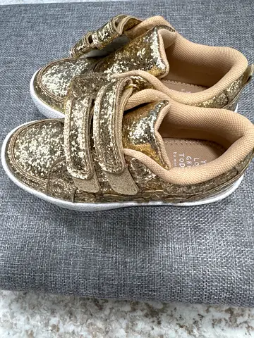 Gold Glitter Kids Shoes with Velcro Straps by Mothercare