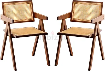 Rattan Accent Chairs, Modern Mid Century Dining Chairs Set of 2, Comfy Armchairs, Outdoor Rattan Cha
