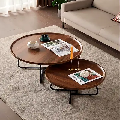 Modern Coffee Table Set, 2-Piece Oval 120x60cm with Round 60cm Side Table for Living Room or Office
