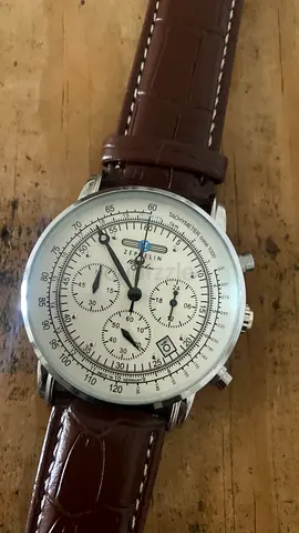 Brand New Imitation Zeppelin Chronograph Mens Watch with Brown Leather Strap - New Condition
