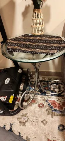 2 Silver Heavy steel Glass Round Tables