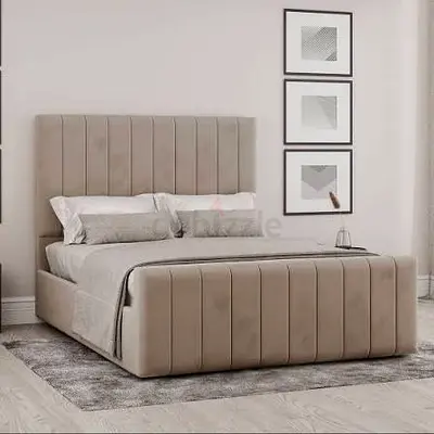 Brand new velvet Beige Double Bed with mattress