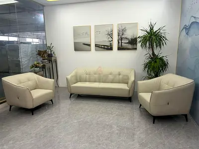 Cream 3-Seater Sofa with Two Matching Armchairs - Modern Leather Look
