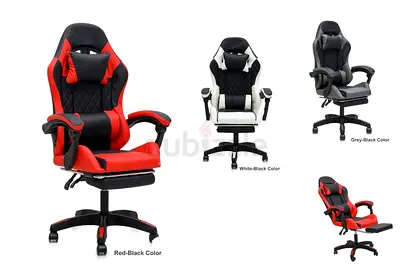 Ergonomic Racing-Style Gaming/Office Chair with Footrest (Red-Black)