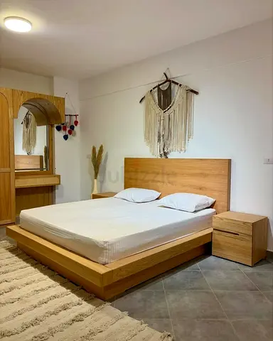 Solid Wood Platform Bed with Matching Nightstand - Light Oak