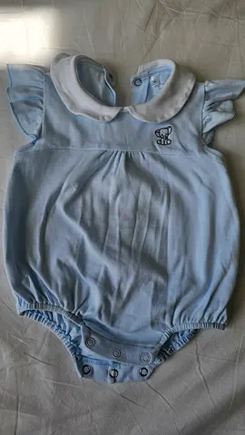 Light blue baby romper onesie with snap buttons - size small/0-6 months and shorts