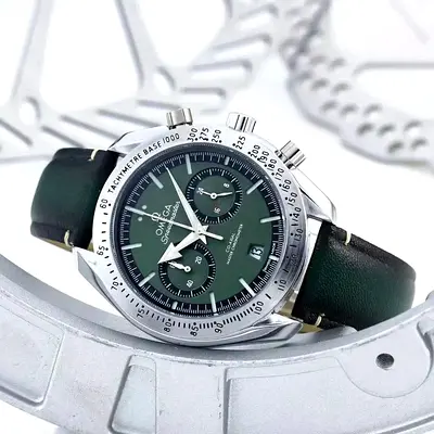 Omega Speedmaster Chronograph with Green Dial and Leather Strap
