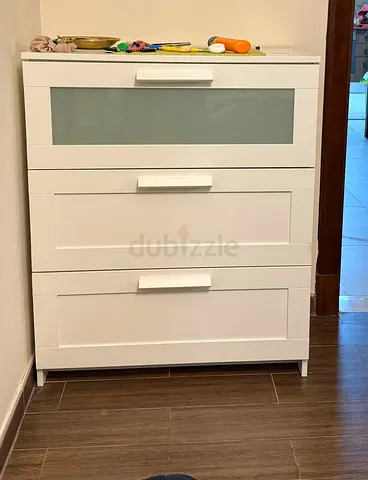 IKEA White 3-Drawer Chest with Frosted Glass Panel — Good Condition