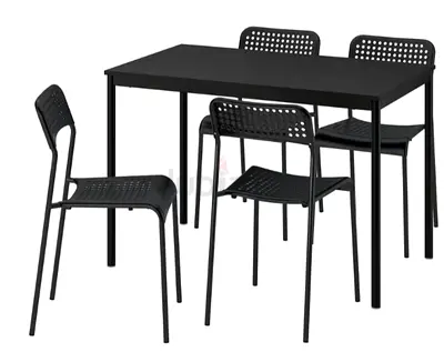 IKEA Modern Black 4-Seater Dining Table with 3 Chairs - Compact Set