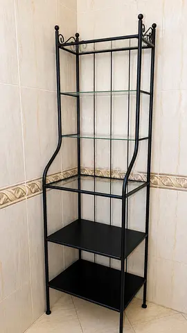 Ikea Black Metal and Glass Shelving Unit - 5-Tier Display Shelf