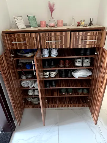 Wooden Shoe Cabinet with Drawers - 3 Doors, 6 Shelves