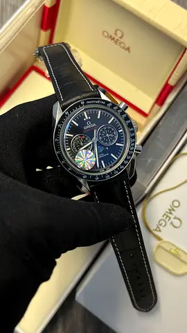 Omega Speedmaster Chronograph men’s watch - black dial, leather strap