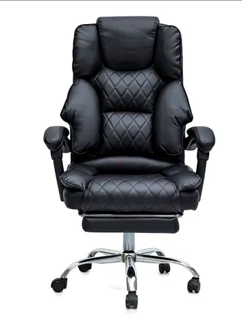Black Leather Executive Office Chair with Footrest and Recline