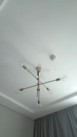 Modern brass 6-arm ceiling chandelier - good condition