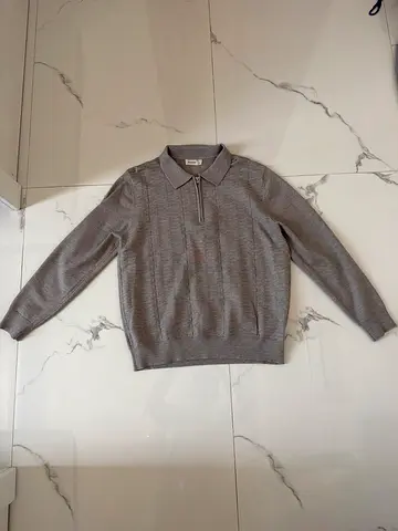 Grey Quarter Zip Long Sleeve Polo Shirt