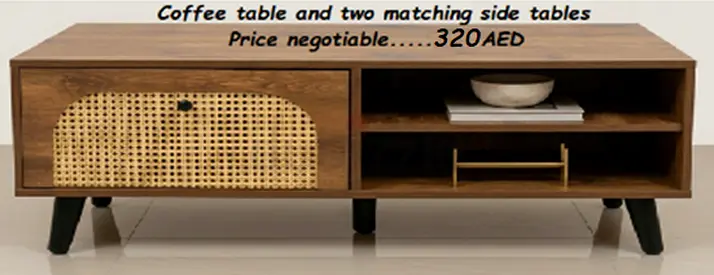 Wooden coffee table with two matching side tables - set
