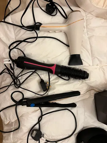 Revlon Used hair styling set: hair dryer, hot air brush and flat iron price for the lot