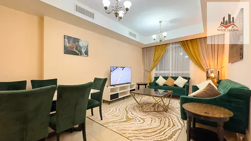 Sharjah, Al Khan, Al Shati Tower: 2 bedrooms, living room, kitchen, two bathrooms, and a balcony.
