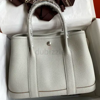 Hermes Garden Party 30 in Pearl Grey Clemence Leather
