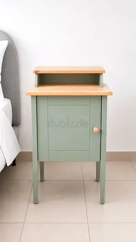 Wooden Bedside Cabinet with Cupboard and Shelf - Sage Green - PAIR OF THEM