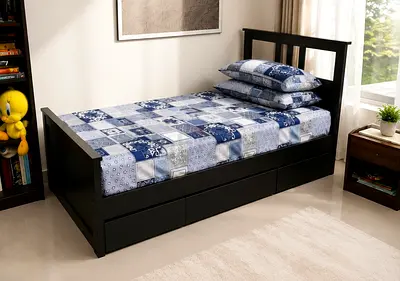 Single Bed with Mattress and Storage Drawers – Solid Wood Frame | Excellent Condition