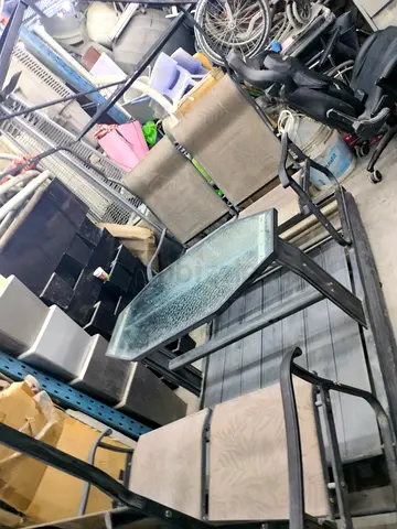 Outdoor patio swing bench with glass table - good condition