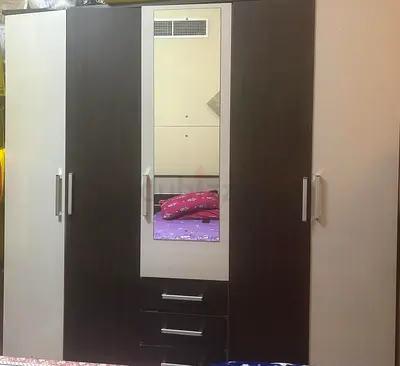PAN HOMES  Full Bed Set 4-Door Wardrobe,kimd size bed aling side tables,Dressing Table