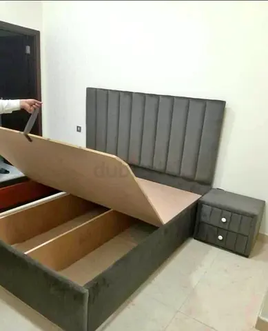 Upholstered Storage Bed with Headboard and Matching Nightstand - Grey