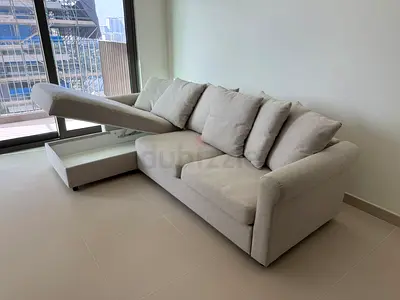 Excellent condition beige gronlid L shape sofa bed with mattress