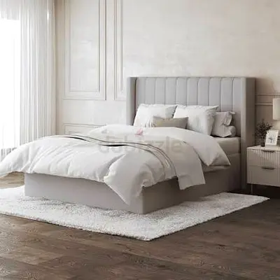 New Light Grey Upholstered Bed with Headboard - King Size
