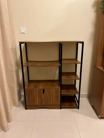 Modern Wooden Bookcase with Metal Frame and Storage Cabinet
