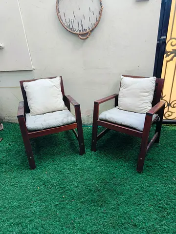 Set of 2 Wooden Armchairs with Cushions - Good Condition