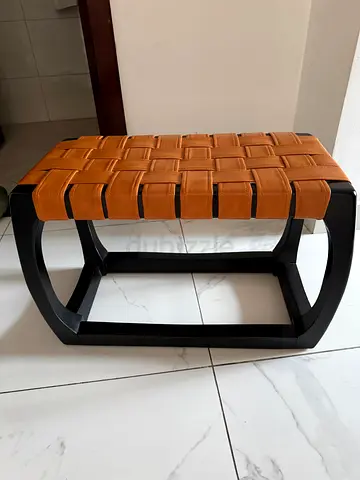 Leather Woven Bench / Ottoman with Black Wooden Frame