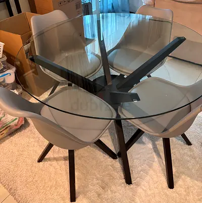 Modern Glass Dining Table with 4 Chairs