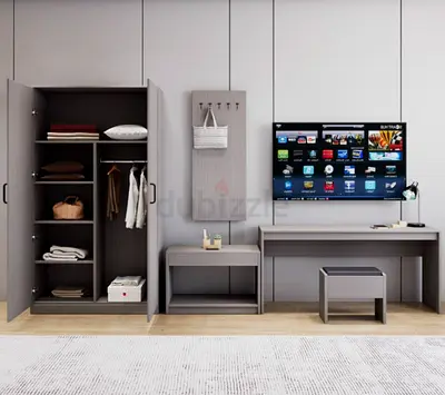 Grey 3-Piece Bedroom Set: Wardrobe, Desk Bench