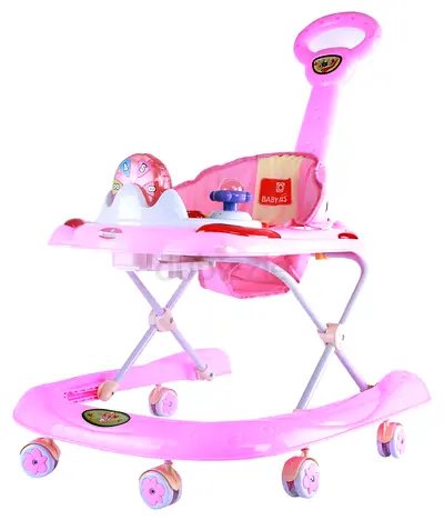 Pink Baby Walker with Play Tray and Push Handle