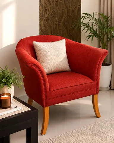 Two Modern Accent Armchair – Rust Orange Fabric with Solid Wood Legs